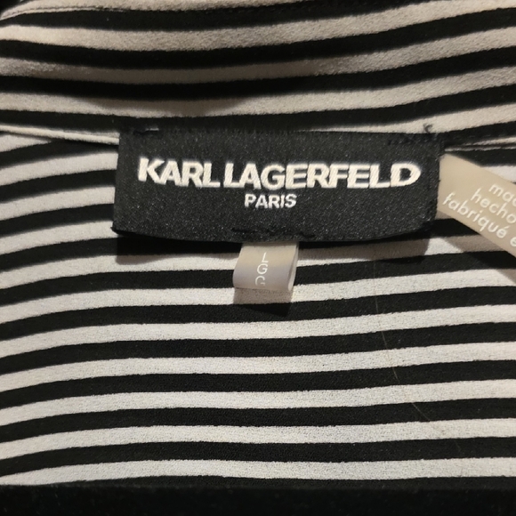 Karl Lagerfeld Black and White Striped Blouse with Ruffle Detail - Picture 2 of 4